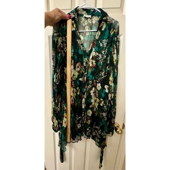 MLM Label 100% Silk Deep V-Neck Long Sleeve Floral Mini Dress Size Small - Picture 7 of 10